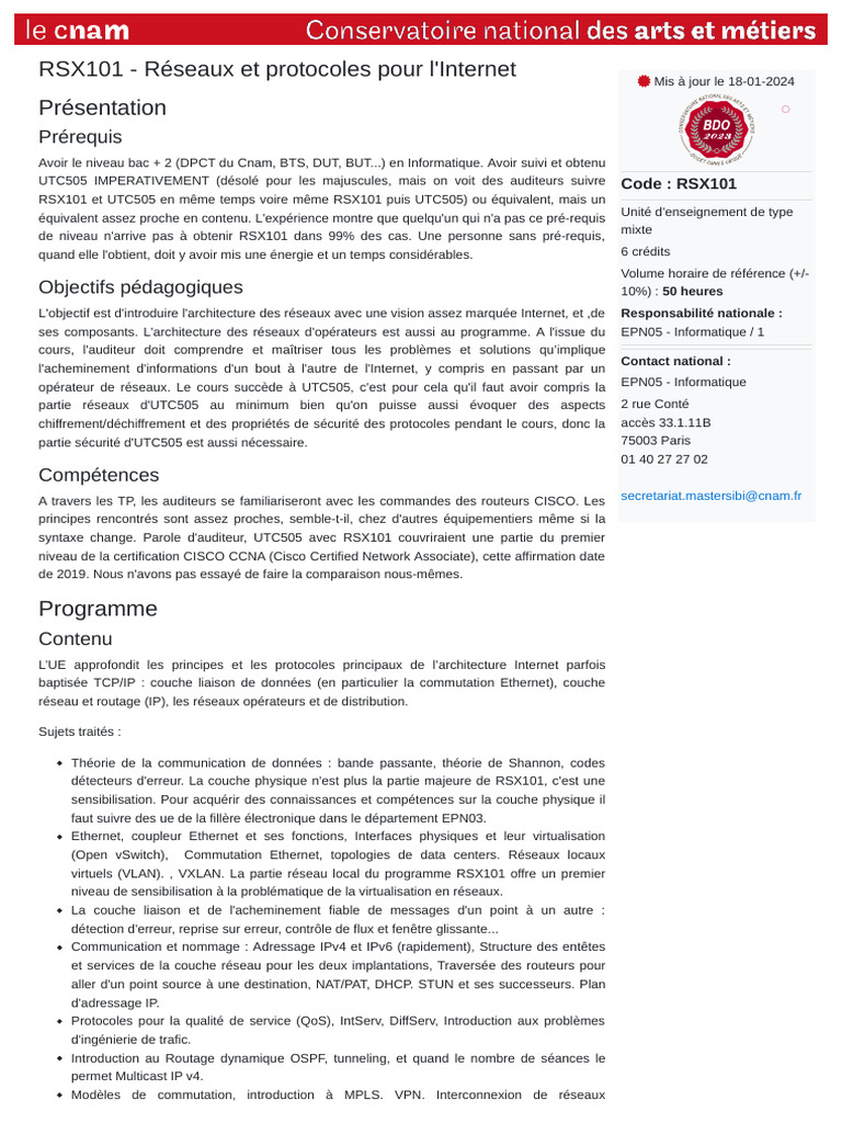 Réseaux et Protocoles Internet RSX101 | PDF | Protocoles Internet ...