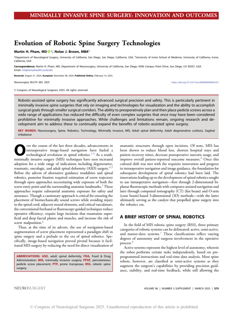Evolution of Robotic Spine Surgery Technologies.11 | PDF | Surgery ...