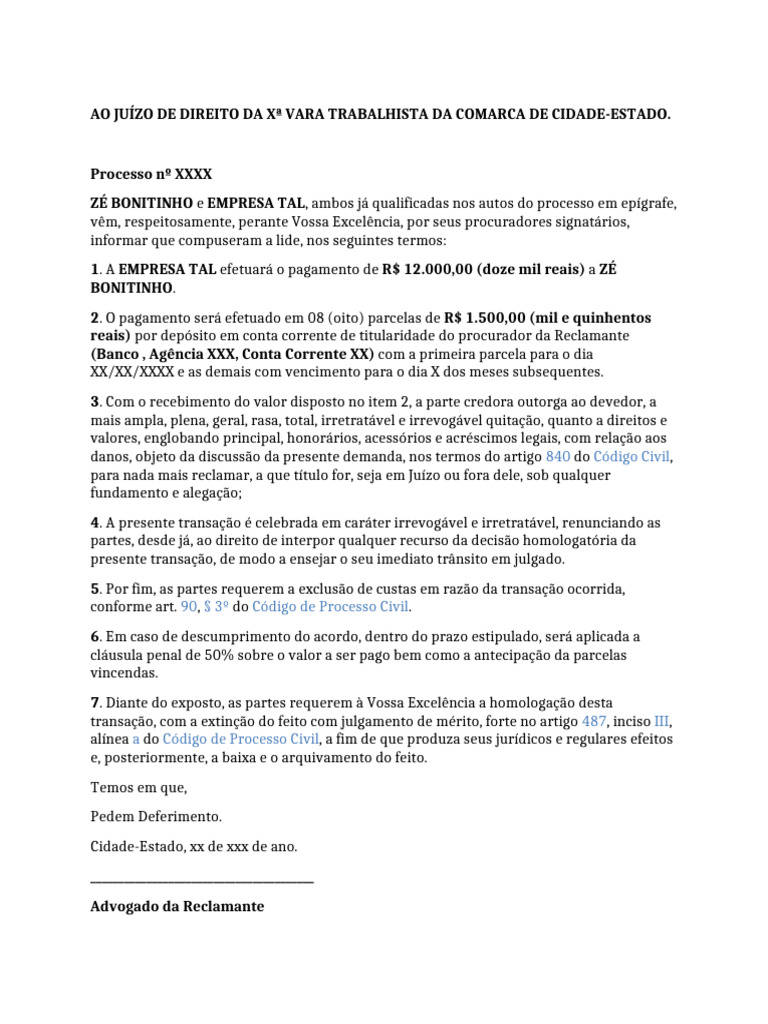 Acordo Trabalhista: Homologação e Quitação | PDF