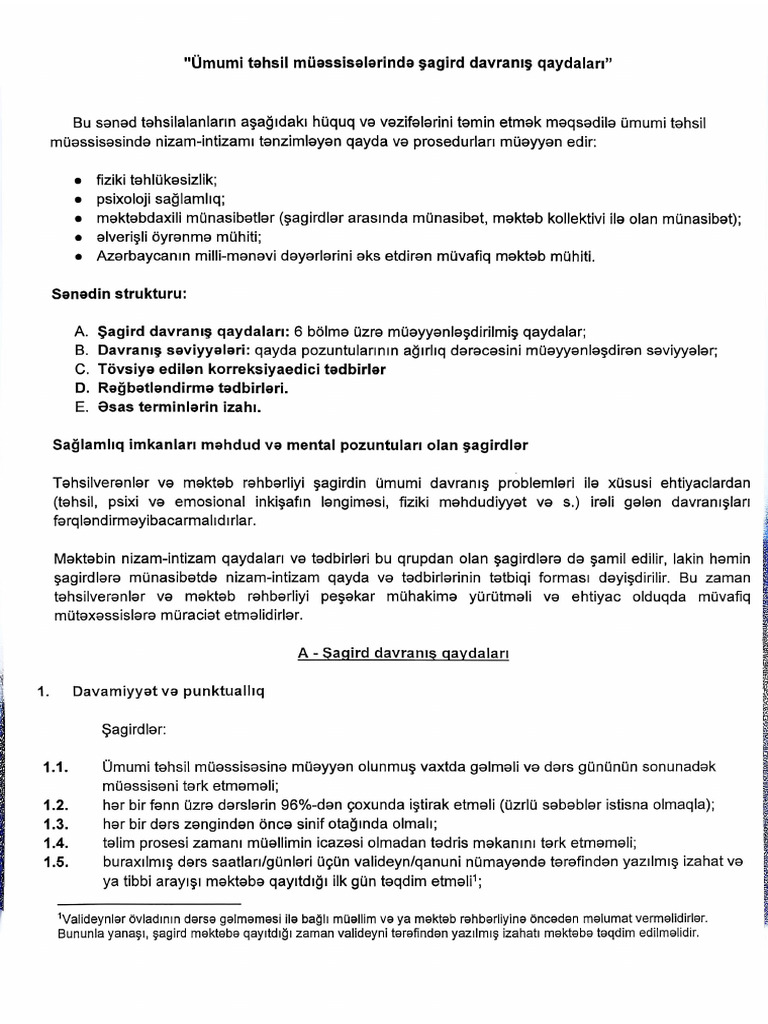Şagird Davranış Qaydaları 2025 | PDF