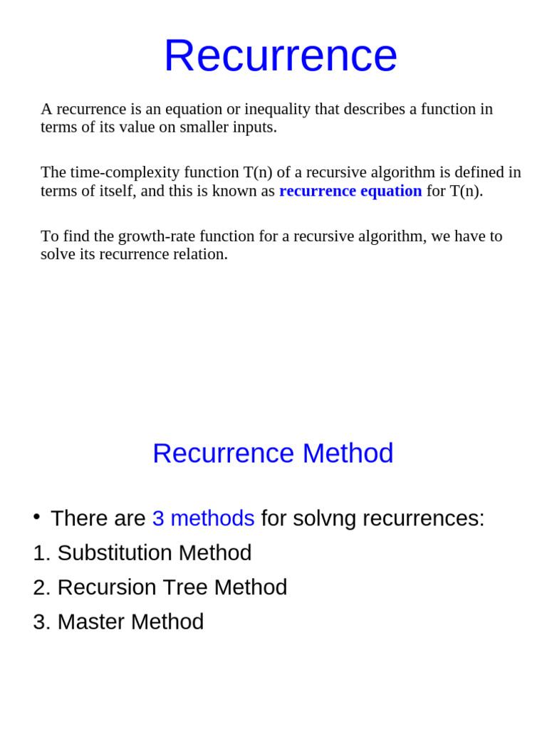Solving Recurrences in Algorithms | PDF