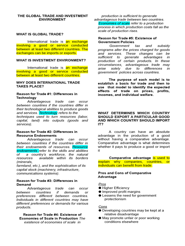 CHAPTER 1 - INTRODUCTION TO GLOBAL TRADE AND INVESTMENT ENVIRONMENT ...