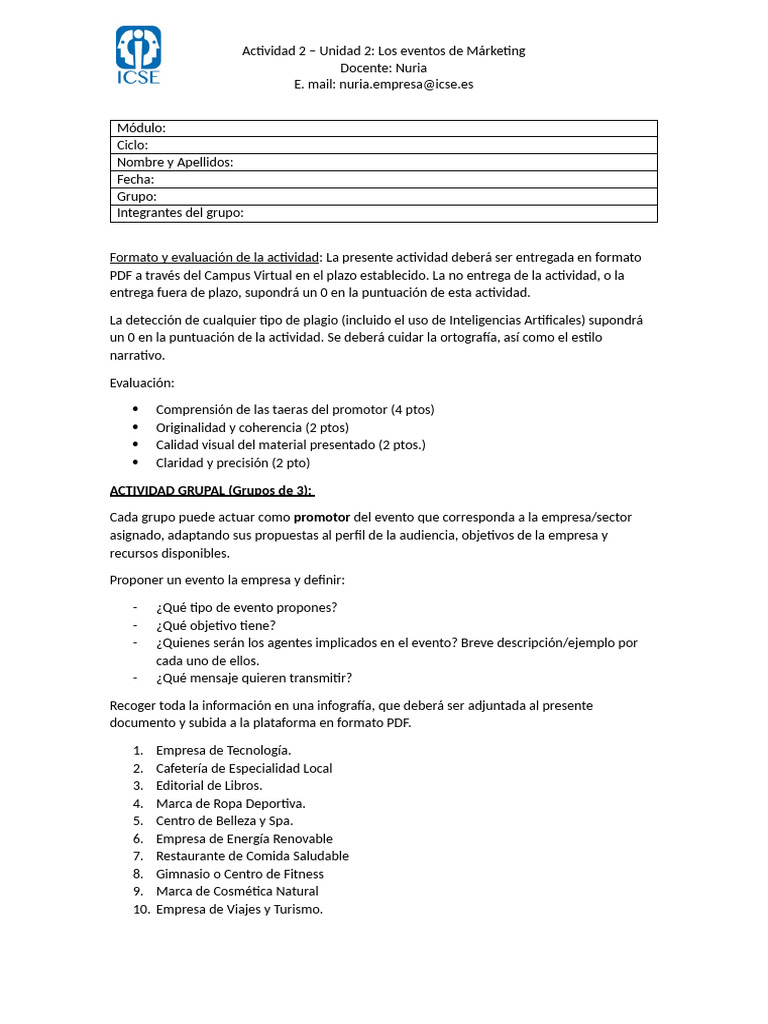 Propuesta de Eventos de Marketing | PDF