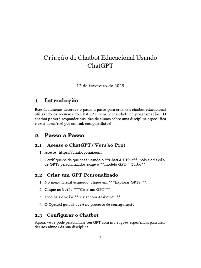 Criação de Chatbot Educacional com ChatGPT | PDF