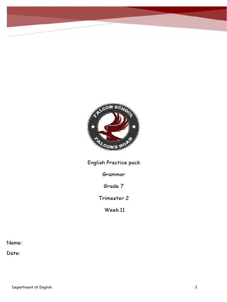 Grade 7 English Grammar Practice Pack | PDF | Verb | English Grammar