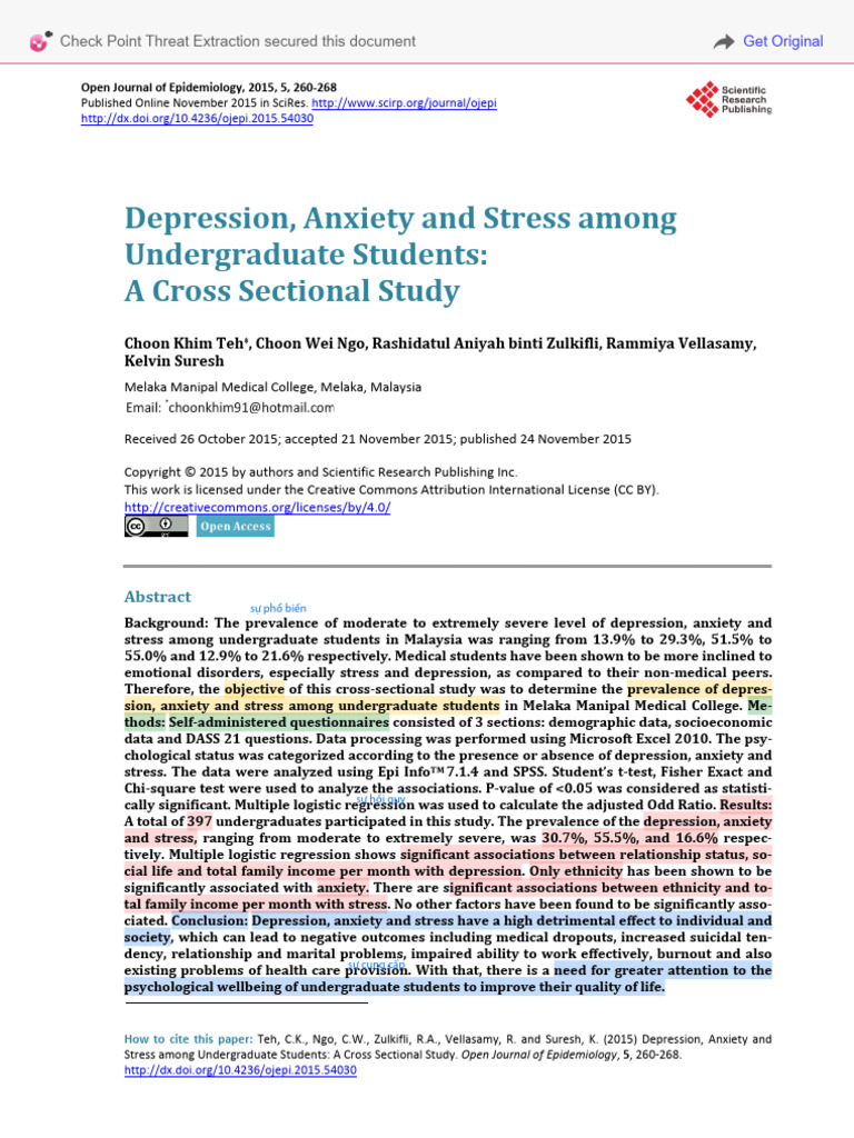 Depression Anxiety and Stress Among Undergraduate Students | PDF ...