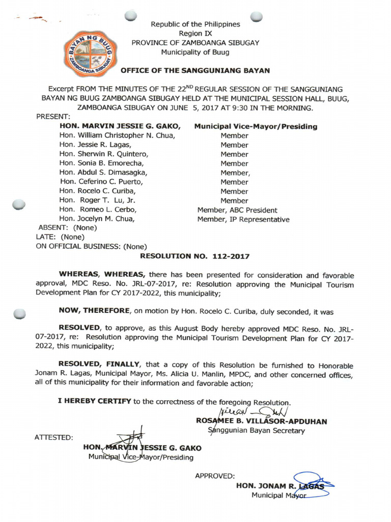 Resolution No 112-2017 Minutes of The 22ND Regular Session | PDF