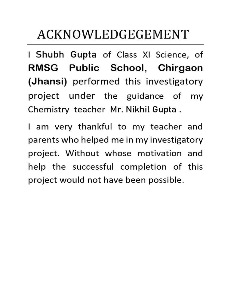 Acknowledgement for Science Project | PDF