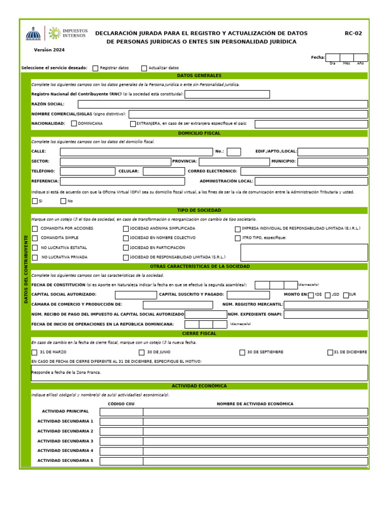 Formulario RC-02: Declaración Jurada 2024 | PDF | Sociedad de ...