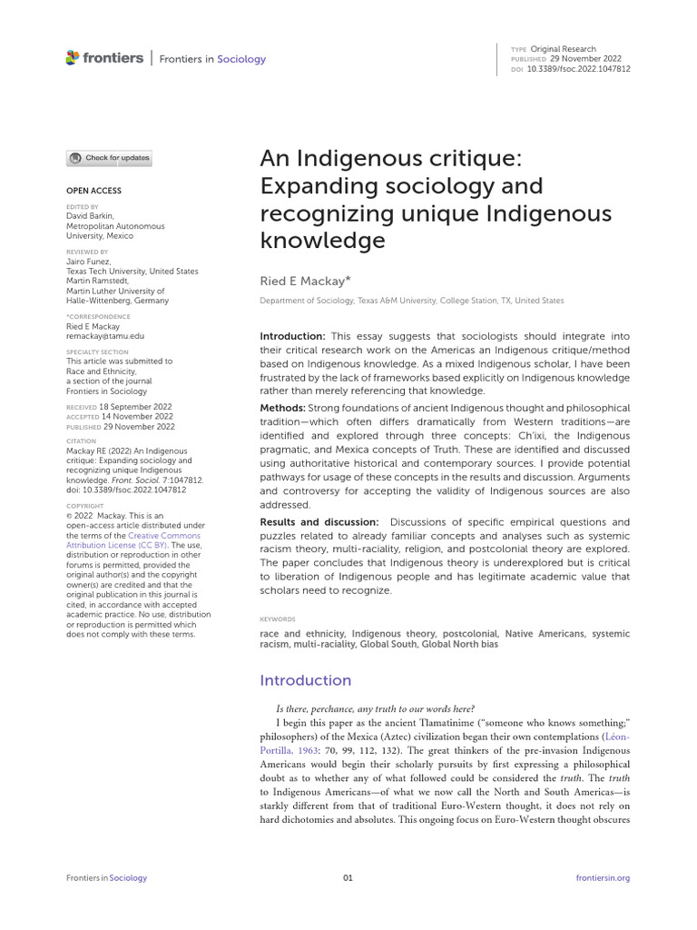 An Indigenous Critique Expanding Sociology and Rec | PDF | Sociology ...
