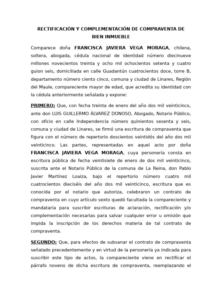 Rectificación y Complementación de Compraventa | PDF