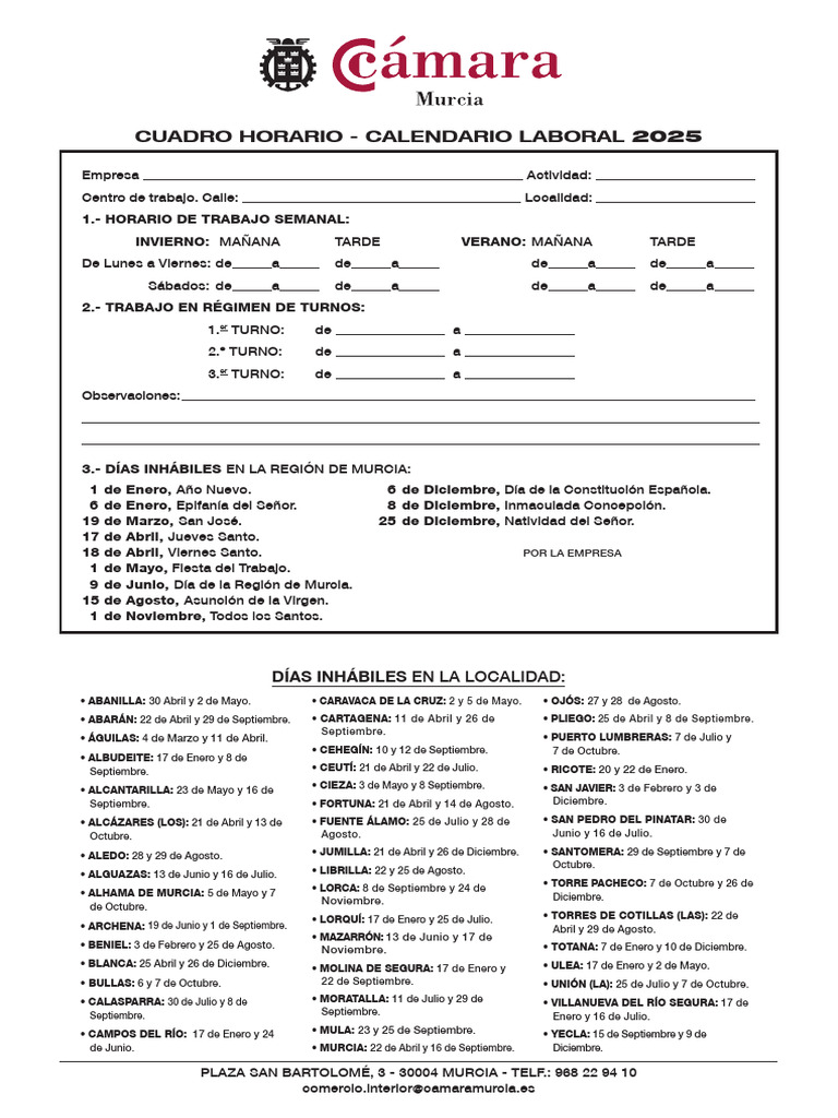 Calendario Laboral 2025 en Murcia | PDF | Fiestas cristianas y días ...