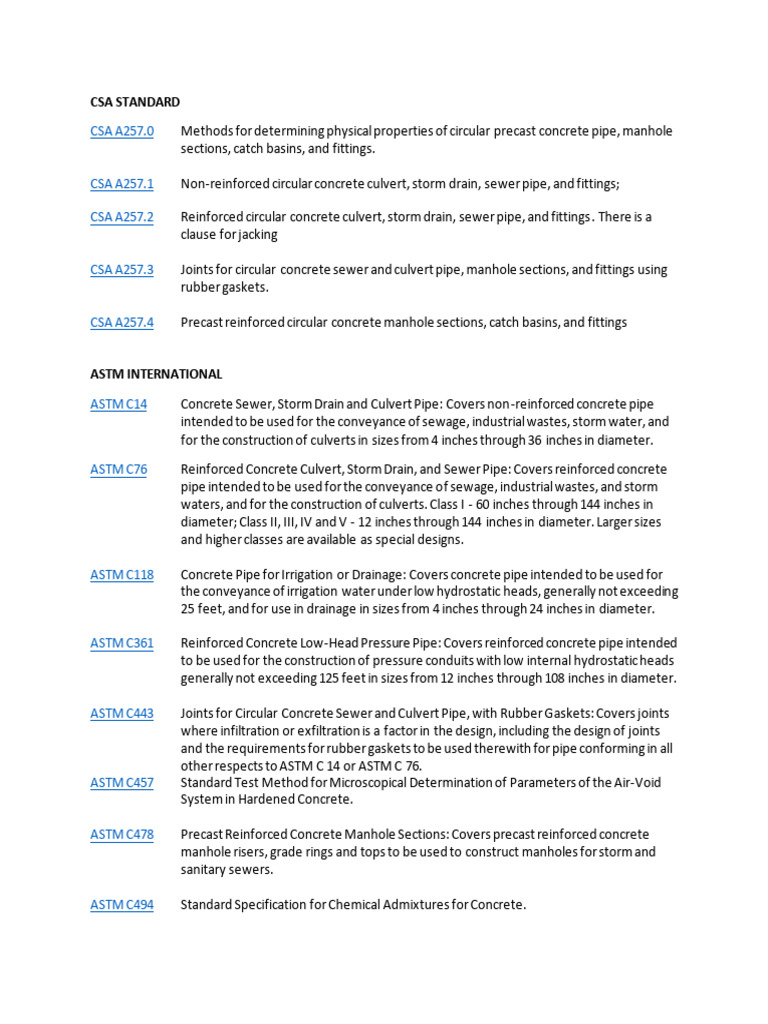 Concrete Pipe Standards Overview | PDF | Sanitary Sewer | Storm Drain