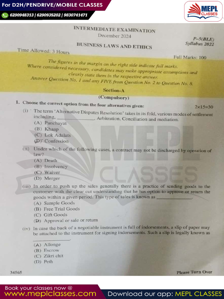 Cma Inter Law Paper | PDF