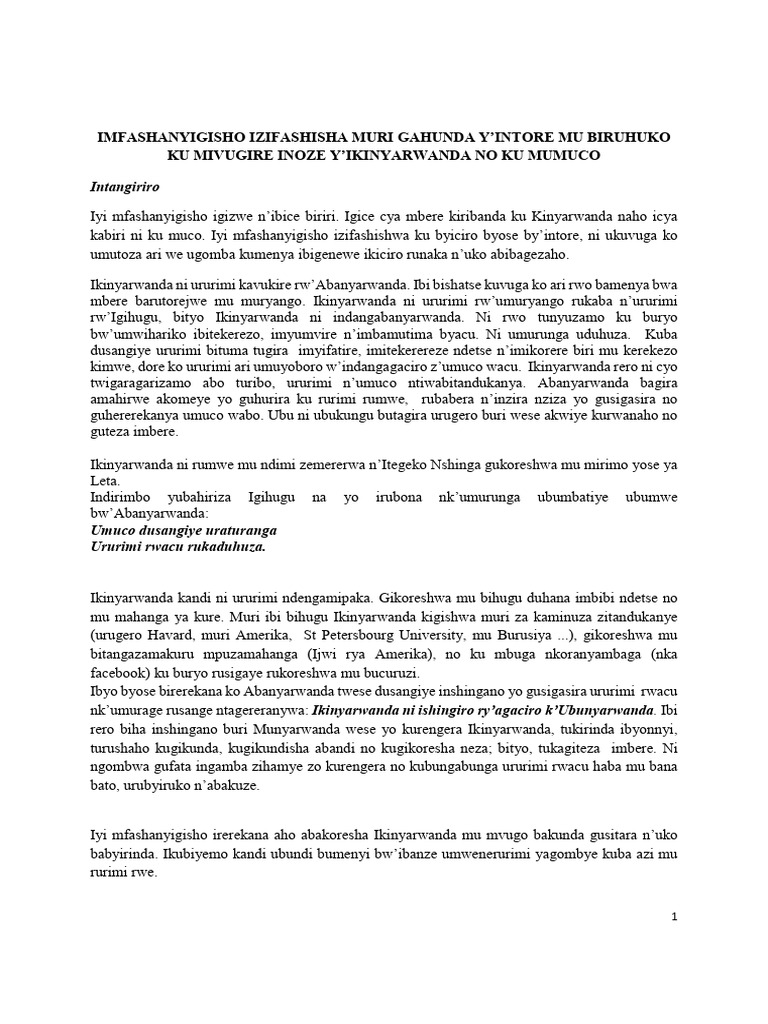 Imfashanyigisho y'Ikinyarwanda n'Umuco | PDF | Rwanda | Linguistics