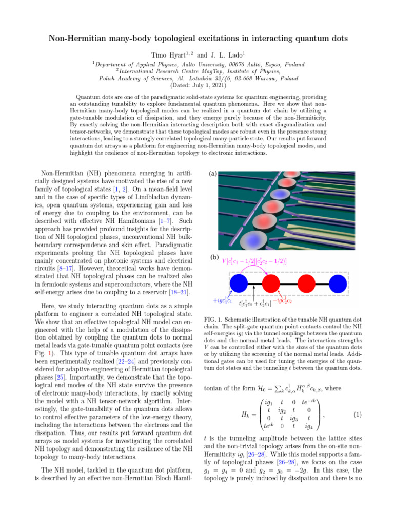 Non-Hermitian Topological Modes in Quantum Dots | PDF | Quantum ...