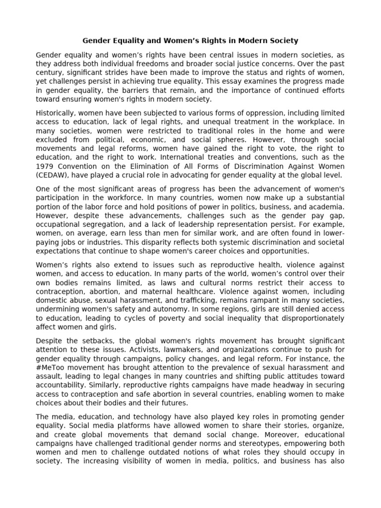 Gender Equality and Women's Rights Today | PDF | Gender Studies ...