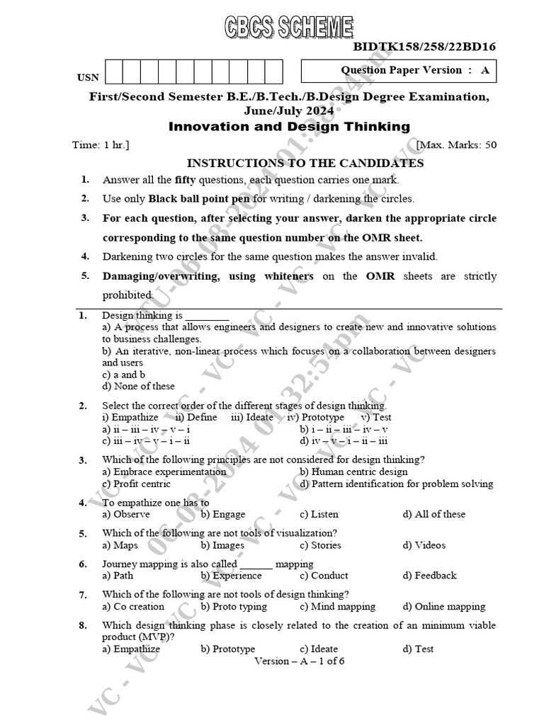Design Thinking Assessment Exam 2024 | PDF | Design Thinking | Prototype