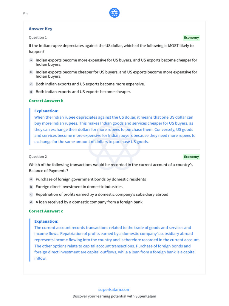 Economics MCQs for Students | PDF | Balance Of Payments | Exchange Rate