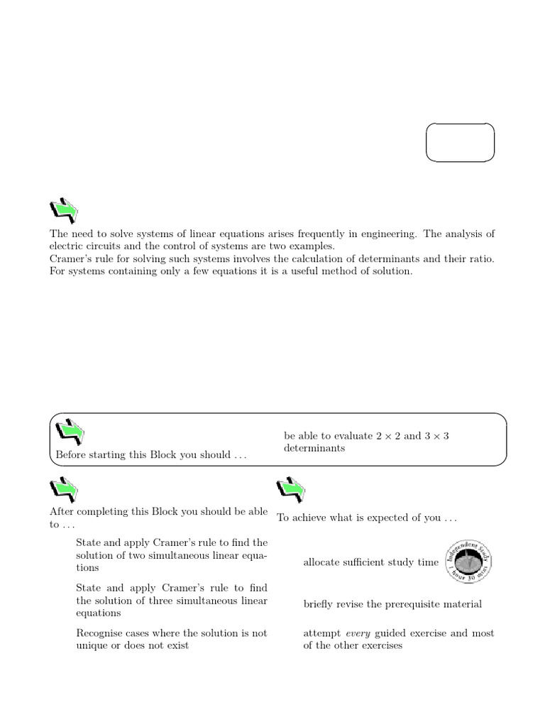 Solving A Linear System of Equations | PDF | Equations | Determinant