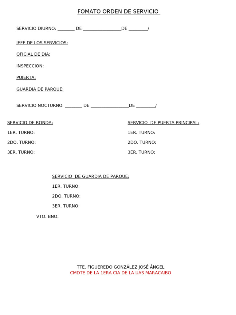Formato de Orden de Servicio Militar | PDF