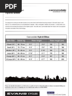 Cannon Dale Hybrid Bike Sizing Chart