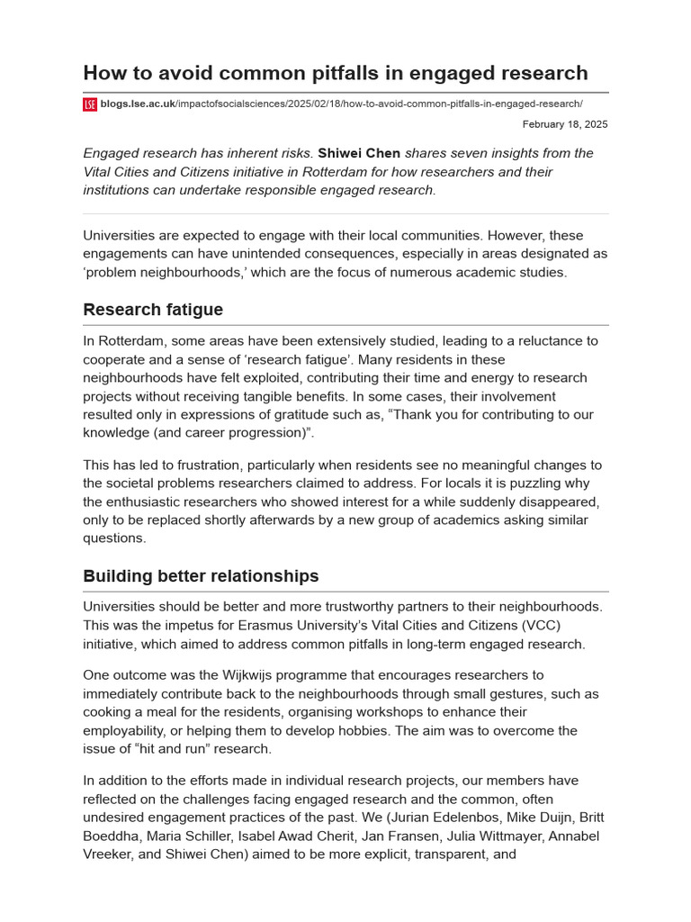 How To Avoid Common Pitfalls in Engaged Research PDF Sustainability