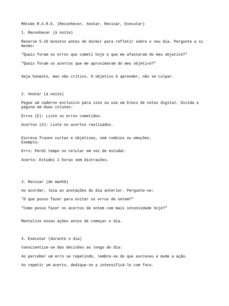 Método R.A.R.E. para Aprimorar Resultados | PDF | Matemática | Tempo