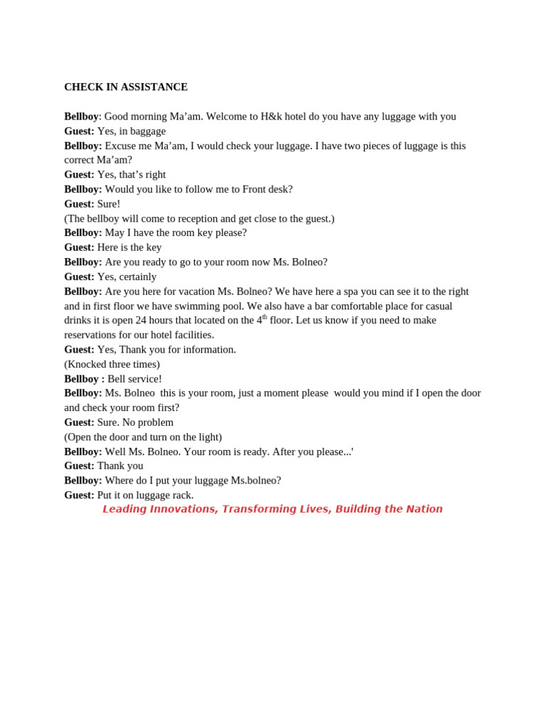 Check in and Out Assistance | PDF