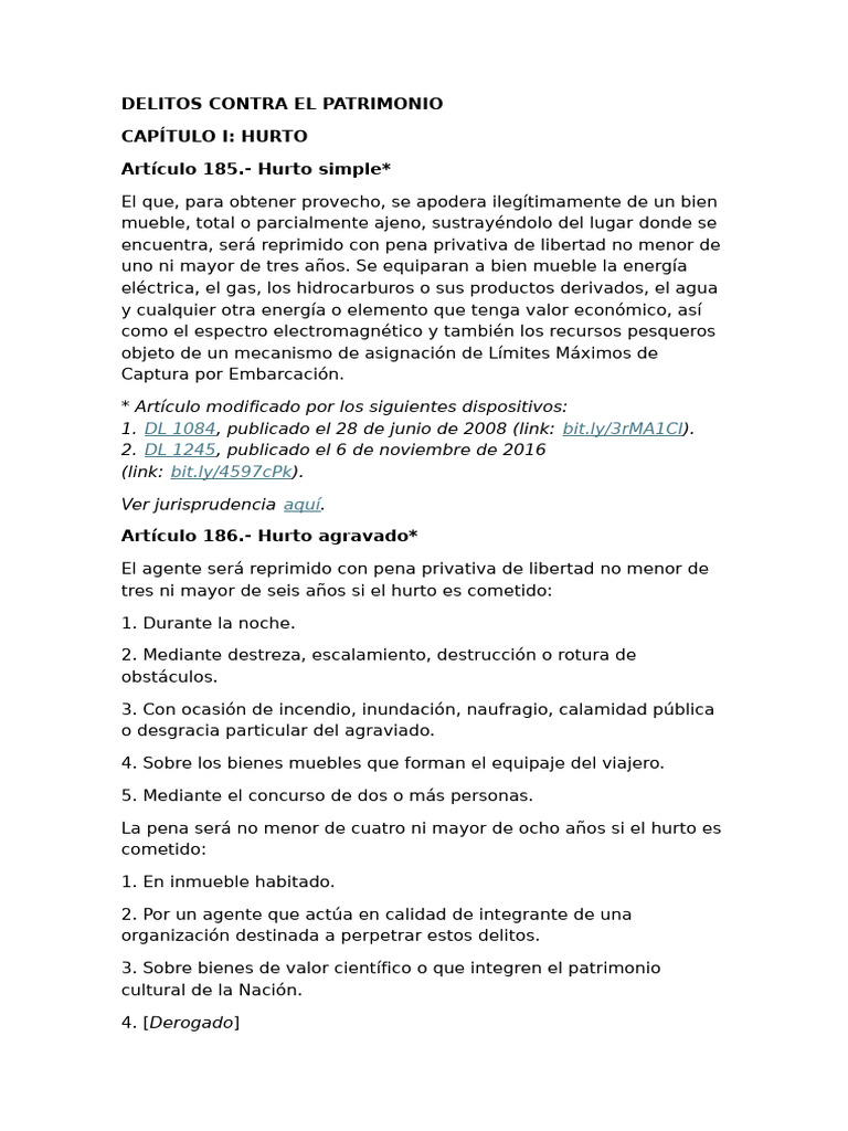 Delitos de Hurto en el Código Penal | PDF | Robo | Robo