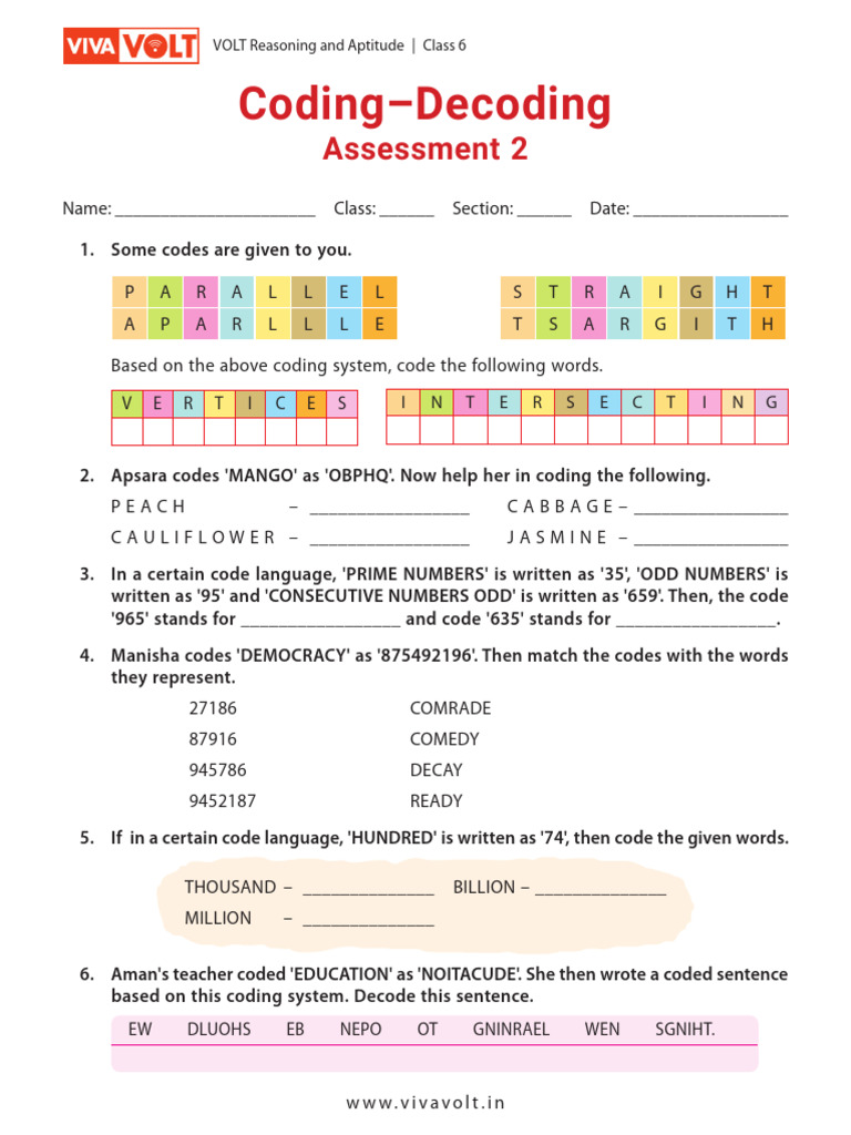 Class 6 Coding and Decoding Exercises | PDF | Linguistics