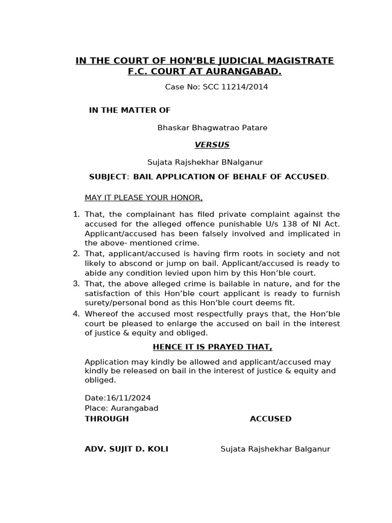 Instant Bail Application for Accused | PDF
