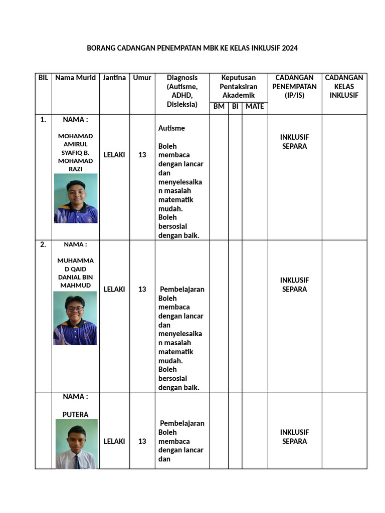 Borang Cadangan Penempatan Asal | PDF