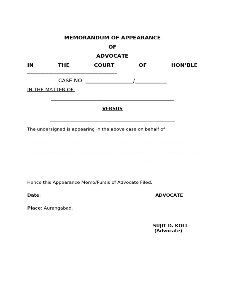 Memorandum of Appearance Template | PDF