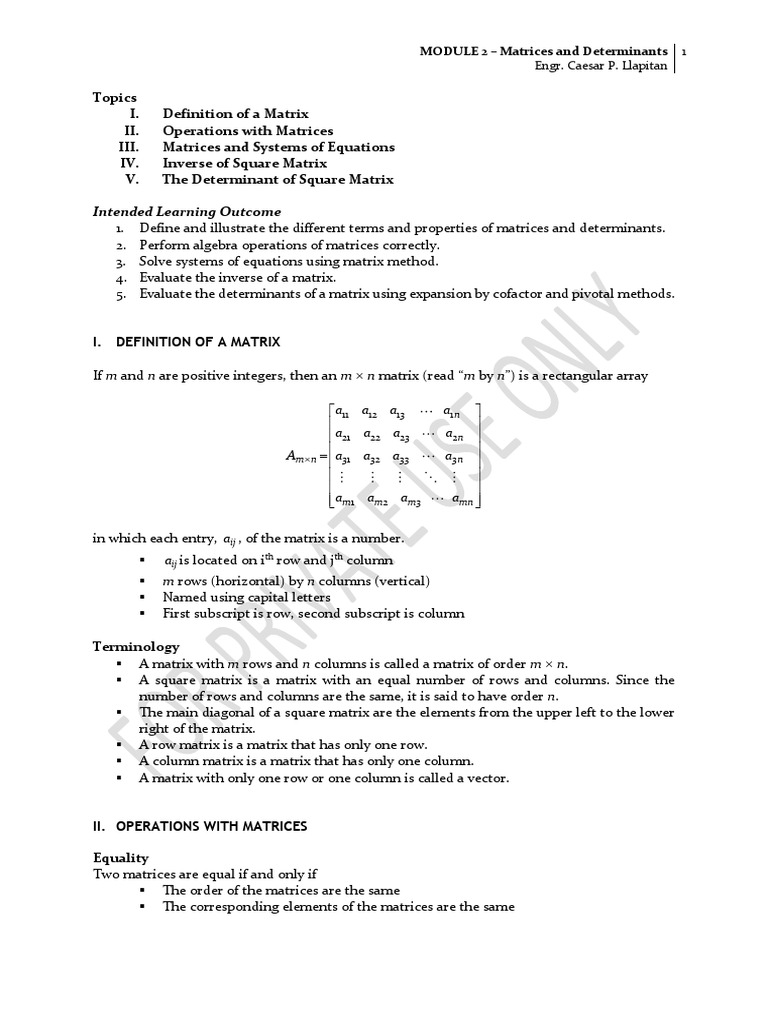 MODULE+2+ +Matrices+and+Determinant+2023+Updated | PDF | Matrix ...