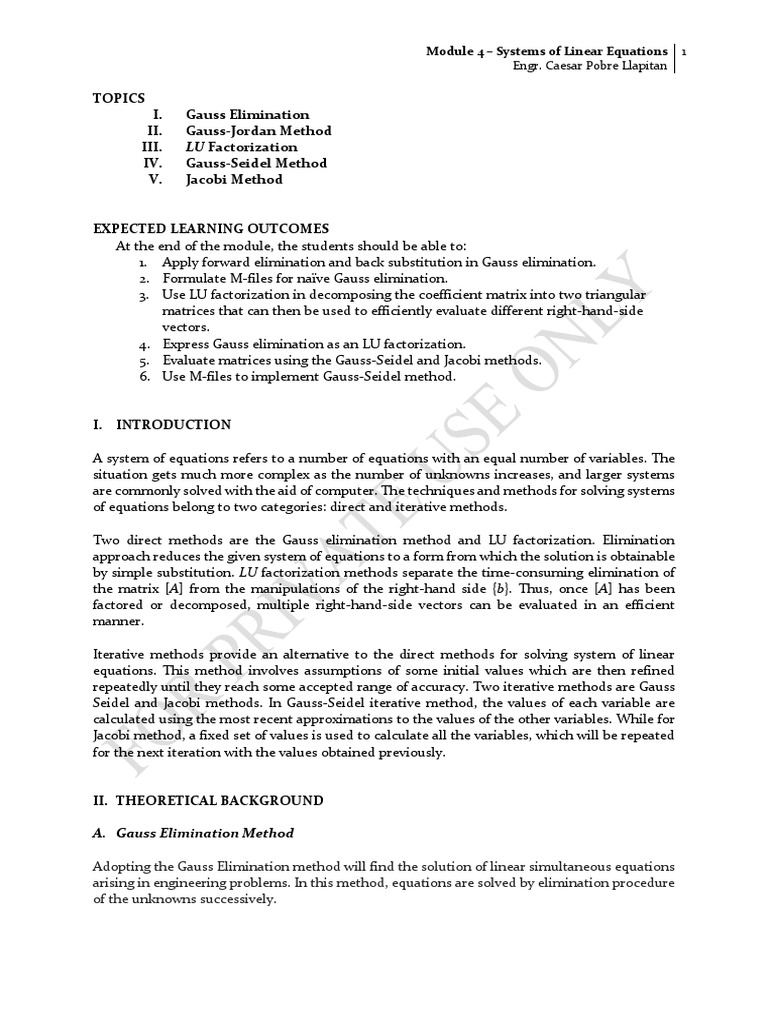MODULE+4+ +Systems+of+Linear+Equations+2023 | PDF | Matrix (Mathematics ...