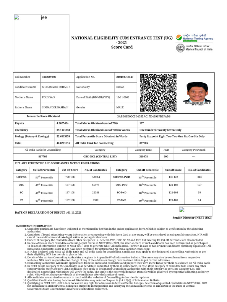 Neet Result Pdf Standardized Tests Tests