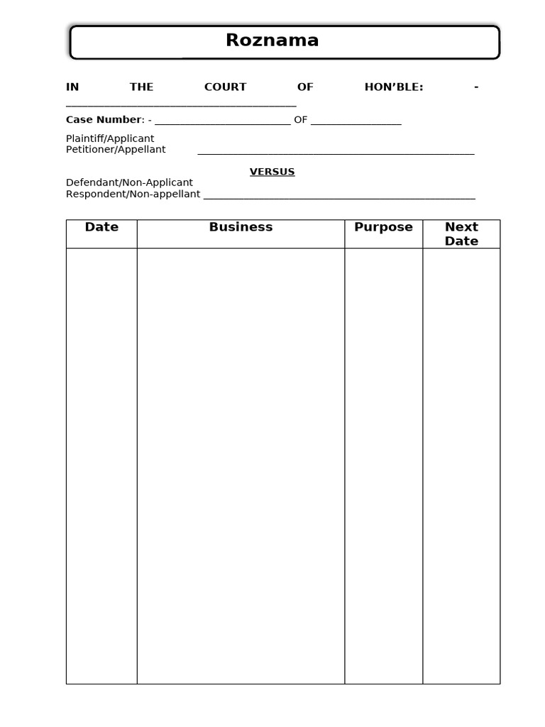 Roznama Format for Court Records | PDF