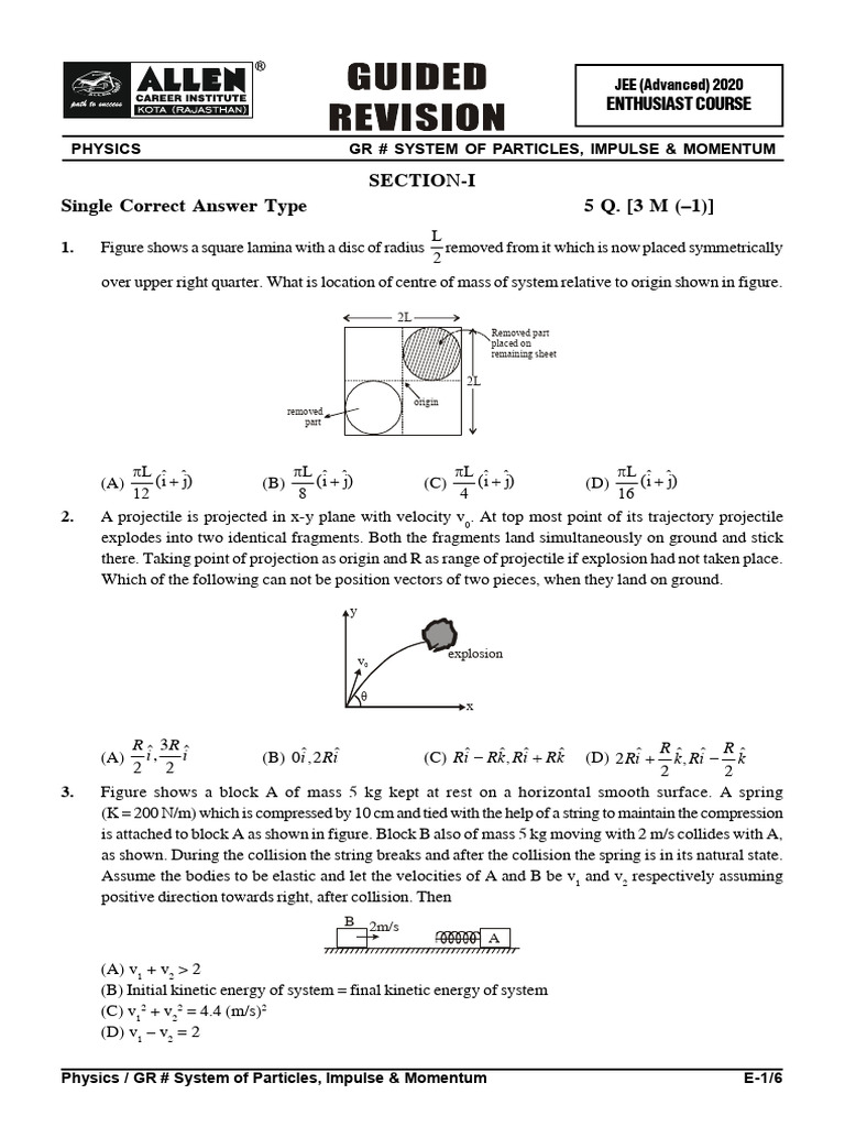 Guided Revision On System of Particles, Impulse & Momentum Eng | PDF ...