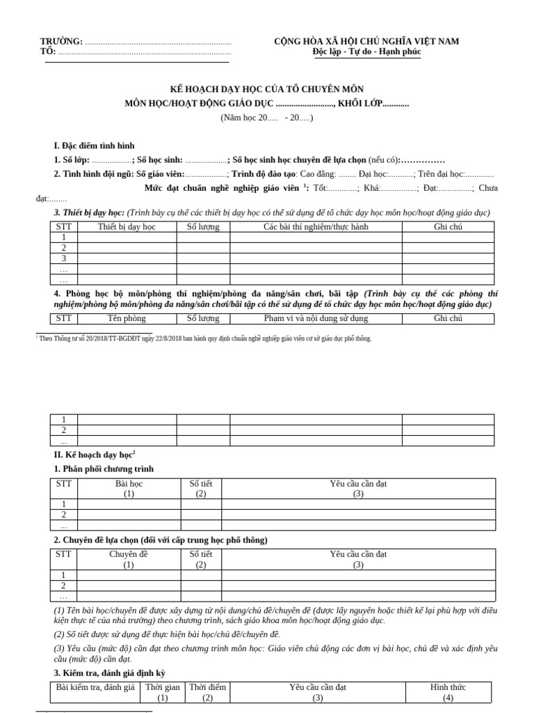 Ke Hoach Day Hoc To Chuyen Mon | PDF