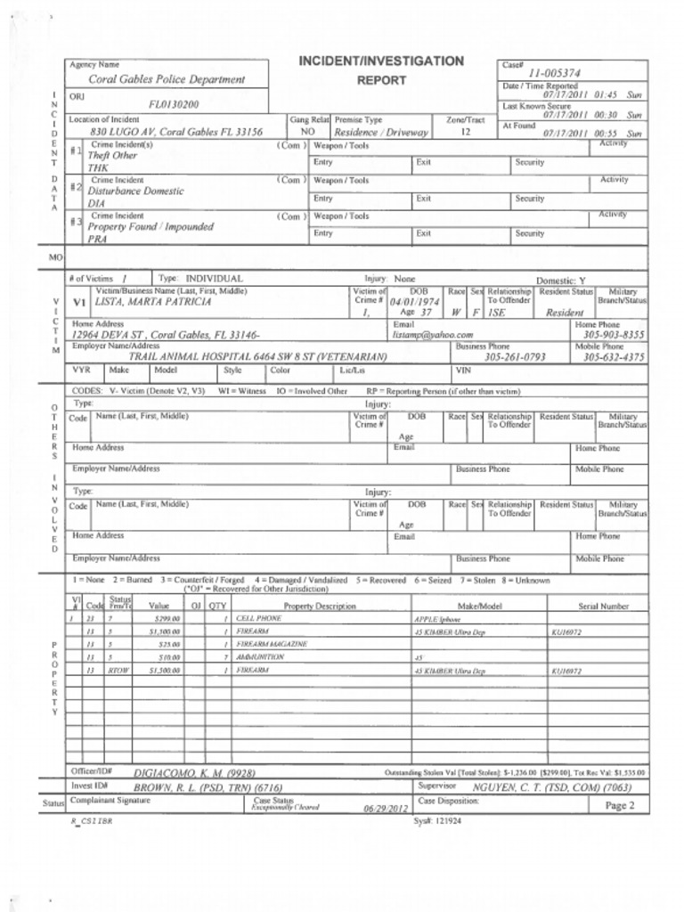 Coral Gables Domestic Disturbance Report | PDF