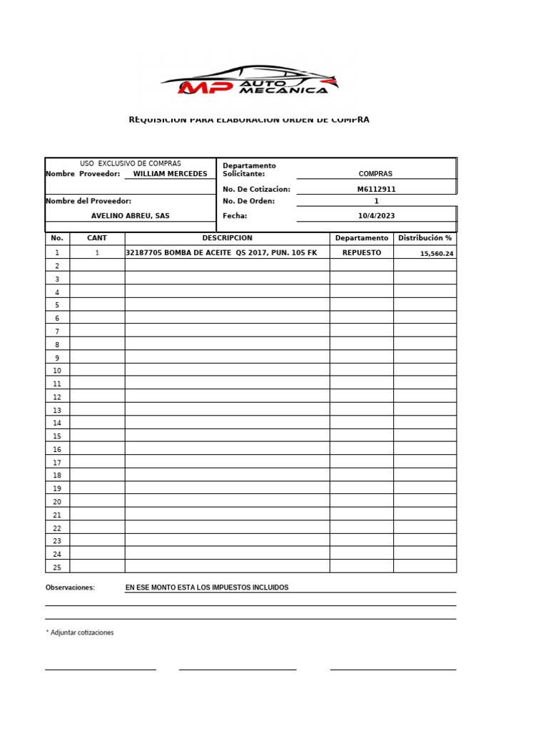 Requisición Orden de Compra 2023 | PDF