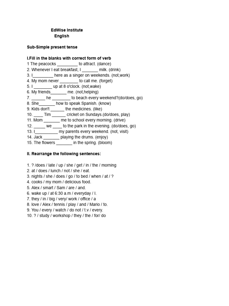 Simple Present Tense Exercises | PDF