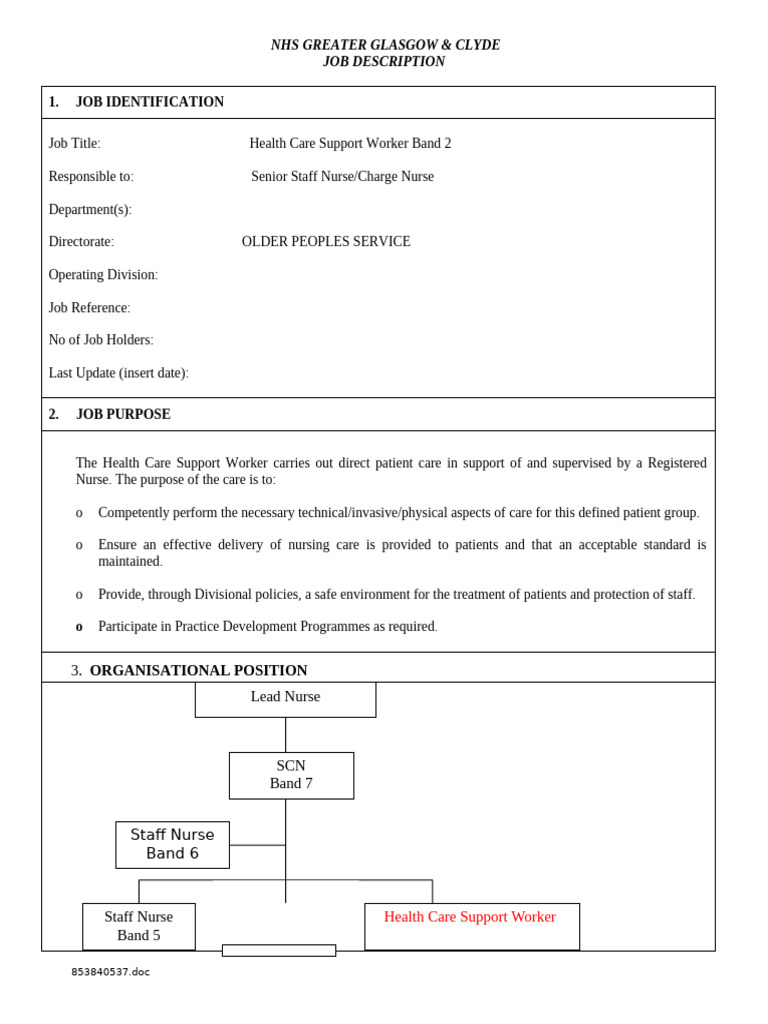 Health Care Support Worker Job Description | PDF | Health Care | Nursing