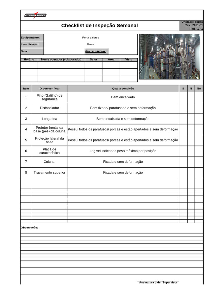 Checklist Semanal de Inspeção de Equipamentos | PDF