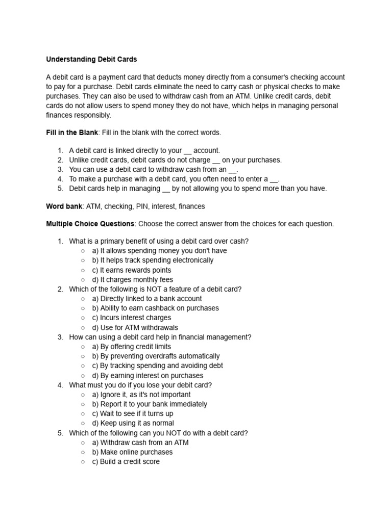 Understanding Debit Cards Pdf Debit Card Credit Card
