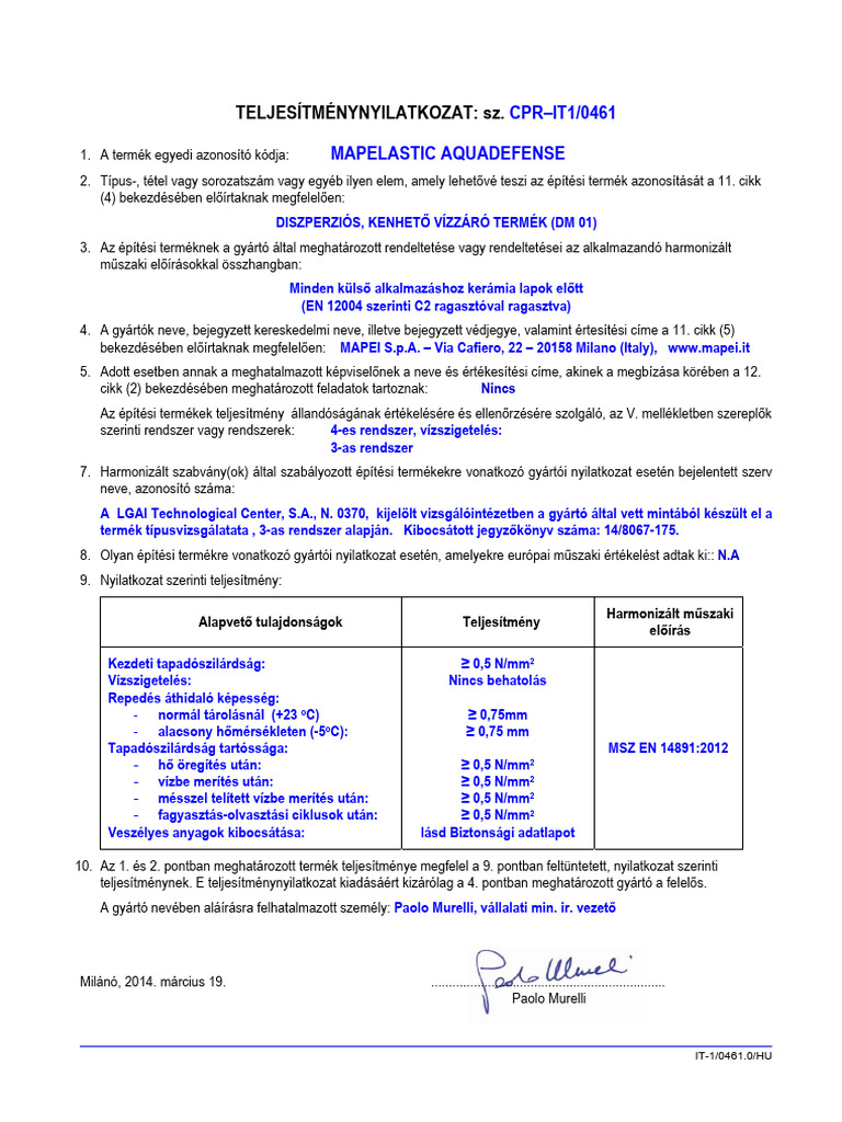 Mapelastic Aquadefense (14891 Dmo1) - Hu | PDF
