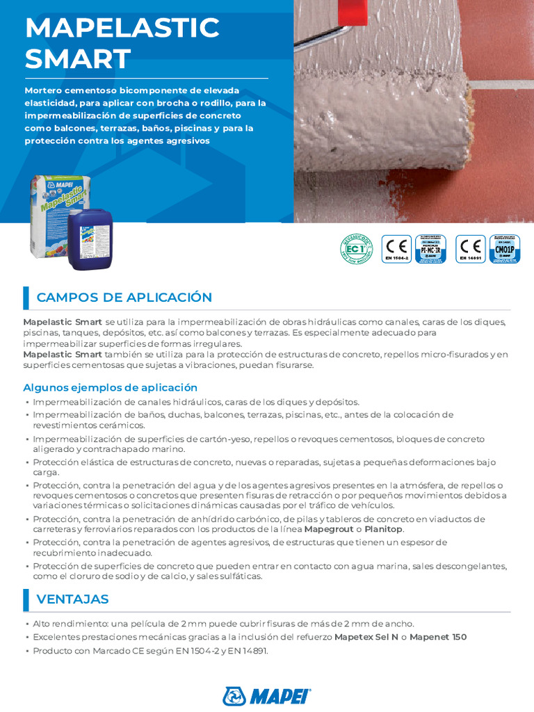 Ficha Técnica de Mapelastic Smart | PDF | Hormigón | Mortero (Albañilería)