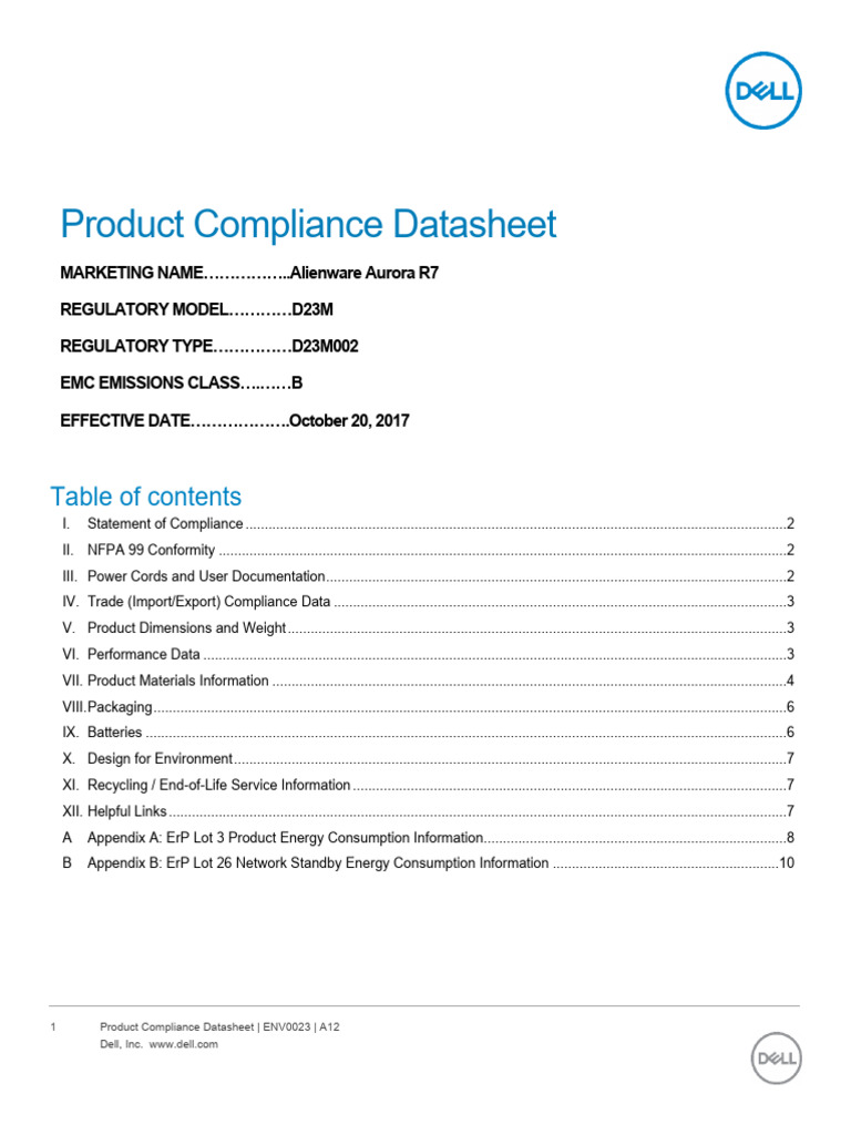 Dell Alienware Aurora r7, d23m, d23m002, Dell Regulatory and ...