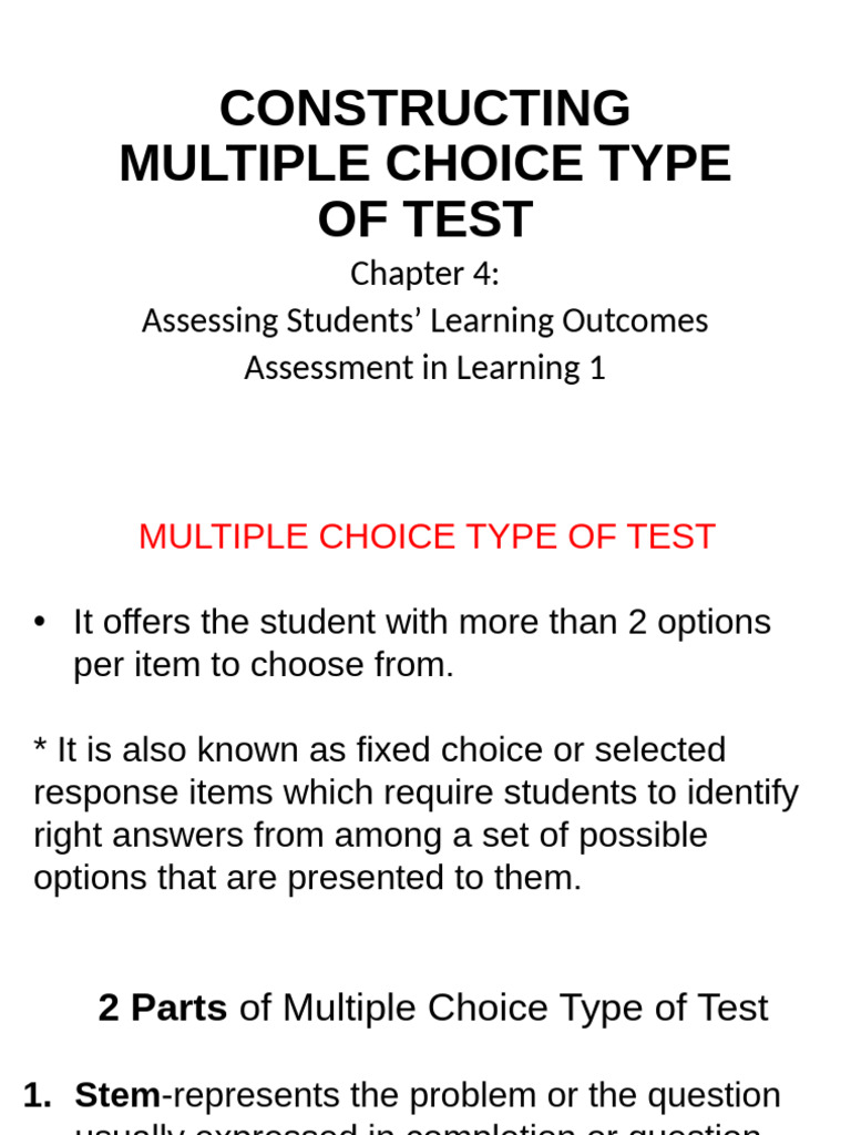 Chapter 4 Constructing Multiple Choice Type Of Test Ail Pdf